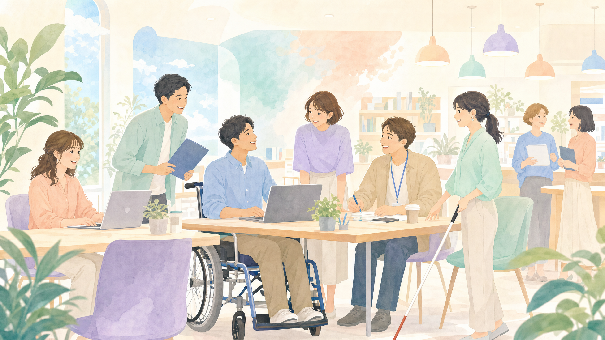 多様な人々が共に働くイラスト